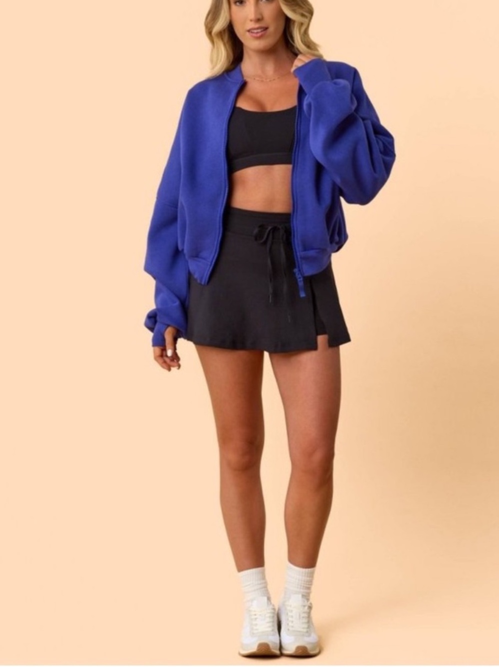 New Blogilates Marshmallow Bomber Jacket Royal Blue Size M